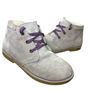 Skechers Kids Suede Chukka Boots Purple Laces Sz 1.5 Stone Gray Booties Shoes